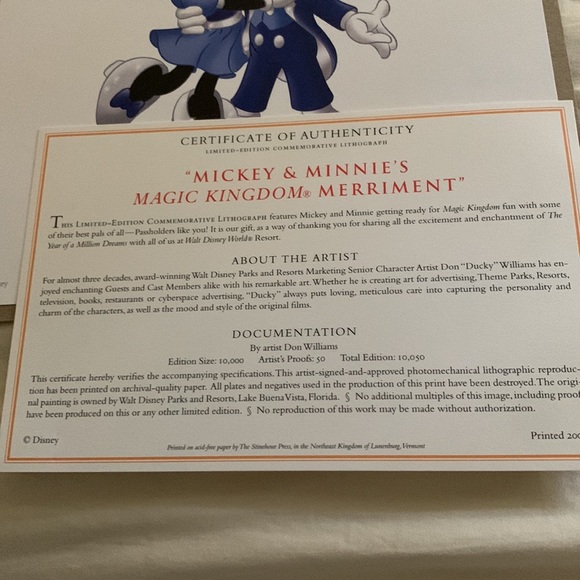 Limited Edition 2008 “Mickey, Minnie, Goofy, Donald and Pluto Lithographs NWOT - Picture 4 of 12